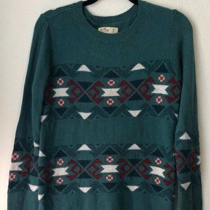 Hollister Aztec Geometric Patterned Sweater teal M